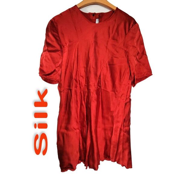 Women's 100% Silk Size L Short Sleeve Top Shirt SDJ373 - Picture 1 of 3